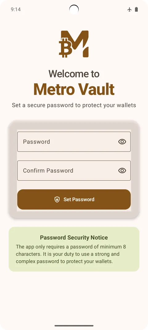 First launch: set a master password